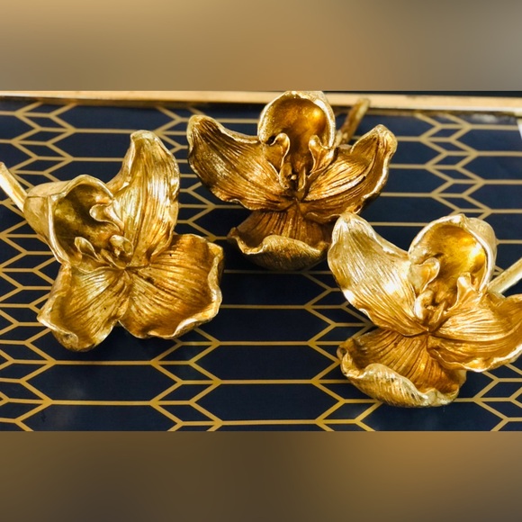 A SET OF 3 ANTHROPOLOGIE Metallic Gold Gilded Orchid Accents. NEW Condition! ⚜️ - Picture 7 of 11